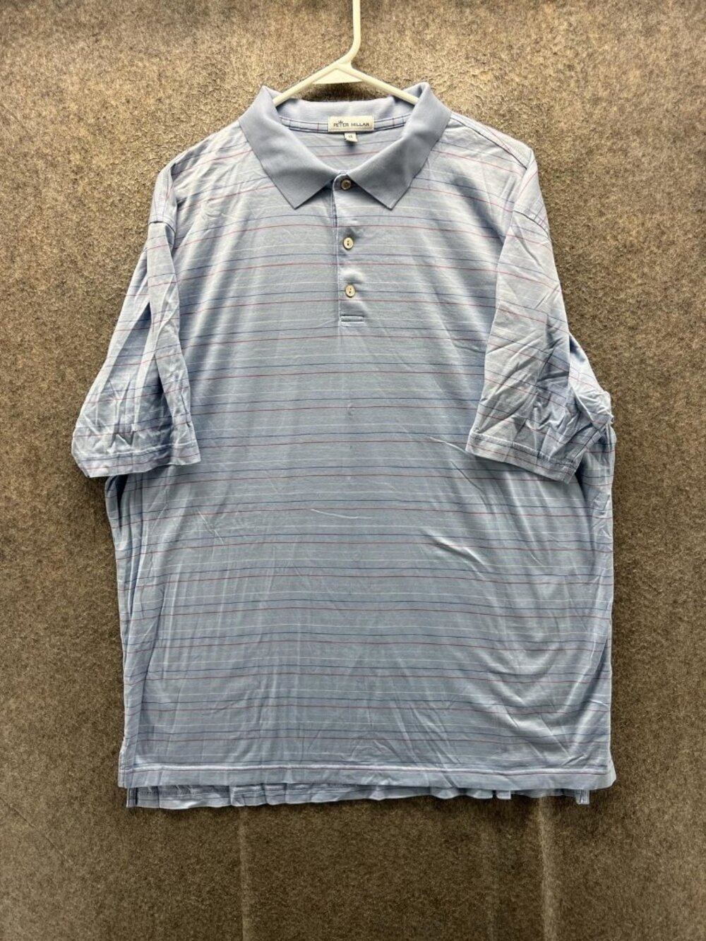 Peter Millar Polo Shirt Men XL Blue Striped Jersey Golf Casual Short Sleeve